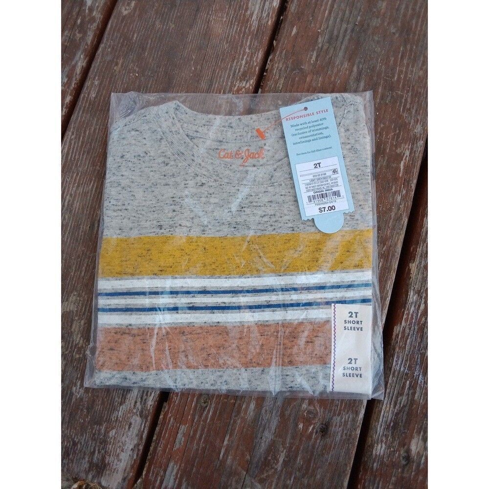 Boys 2t Yellow & Gray Striped Tee T-Shirt By Cat & Jack — image 4 of 7
